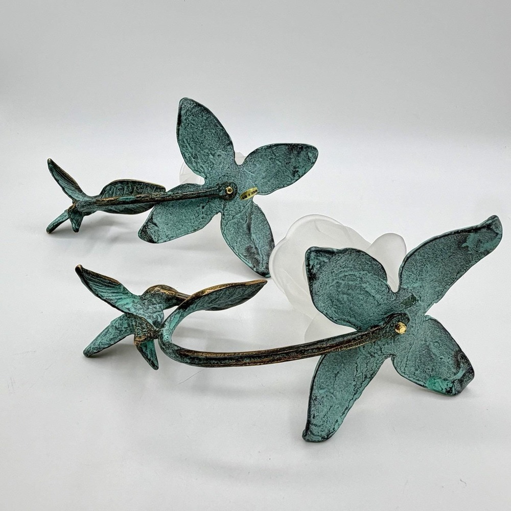 Vintage 90's Brass Hummingbird Verdigris Flower Candle Holder Vase Green Ivy - Picture 6 of 16